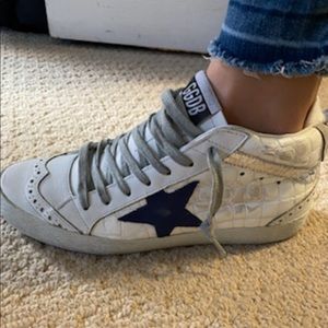 Golden Goose white croc/navy mid star, size 6/36